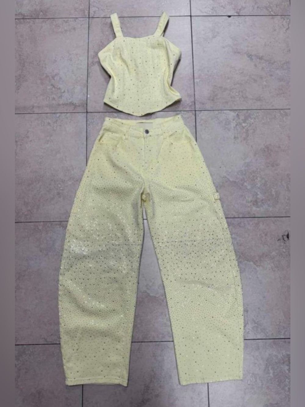 Brand New size small barrel pants and matching top set. Rhinestones